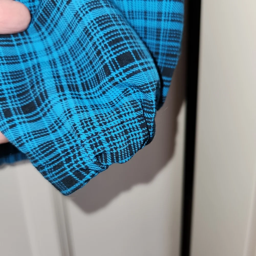 Patagonia Kids Turquoise & Black Plaid Full Zip Hooded Jacked Size XL/14 Pockets